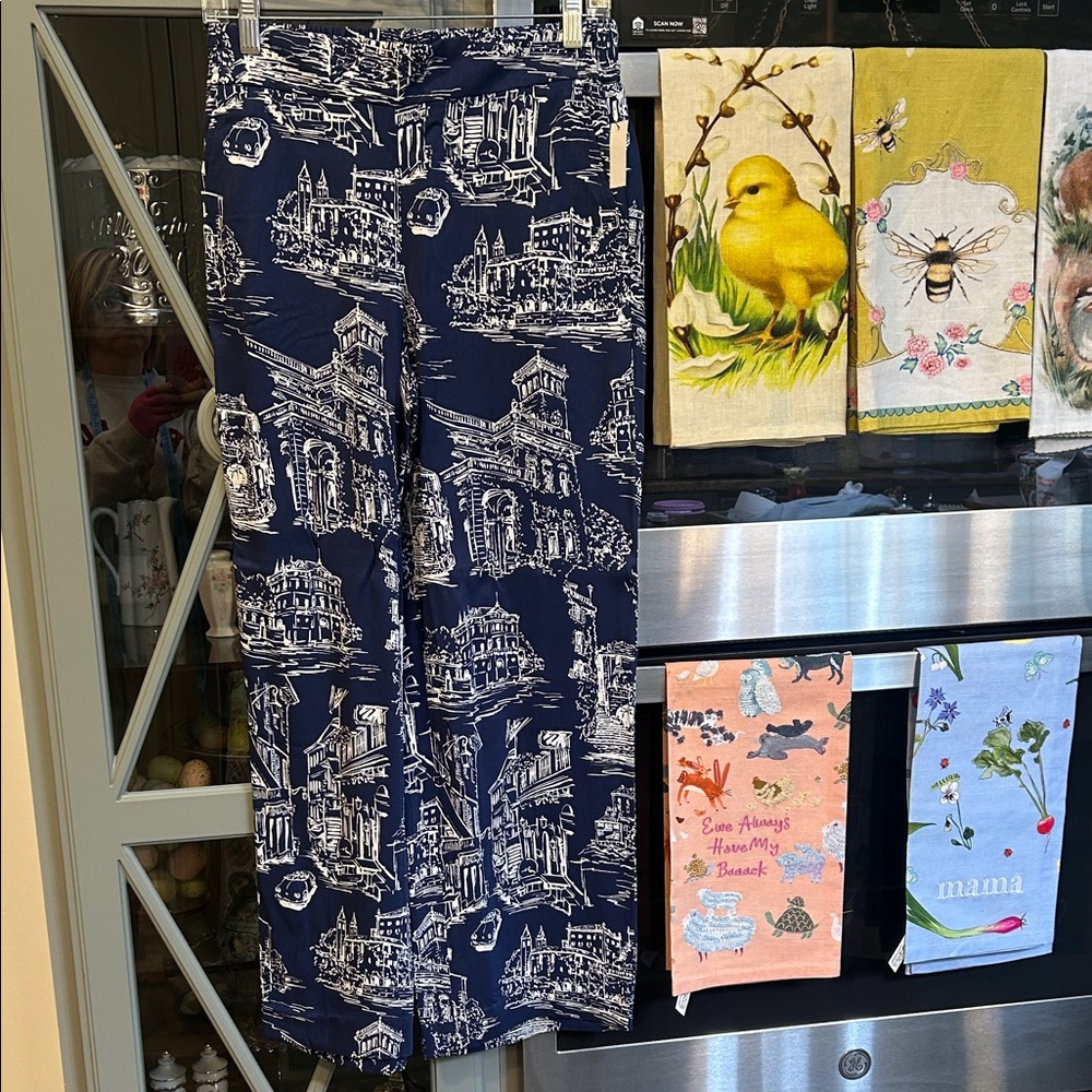 Talbots Navy and White Toile Wide Leg Pants PS NWT
